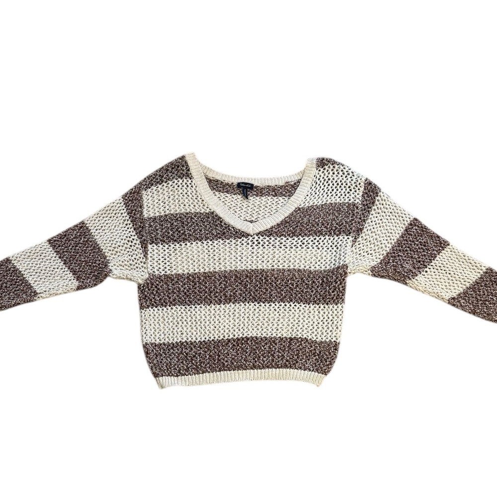 Splendid Brown and Ivory Open Weave V-Neck Sweater